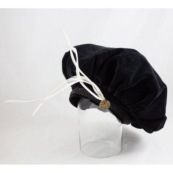 Vintage Black Velvet Coat & Hat with Feathers Fits 28" Porcelain Doll 1990's - Picture 6 of 10